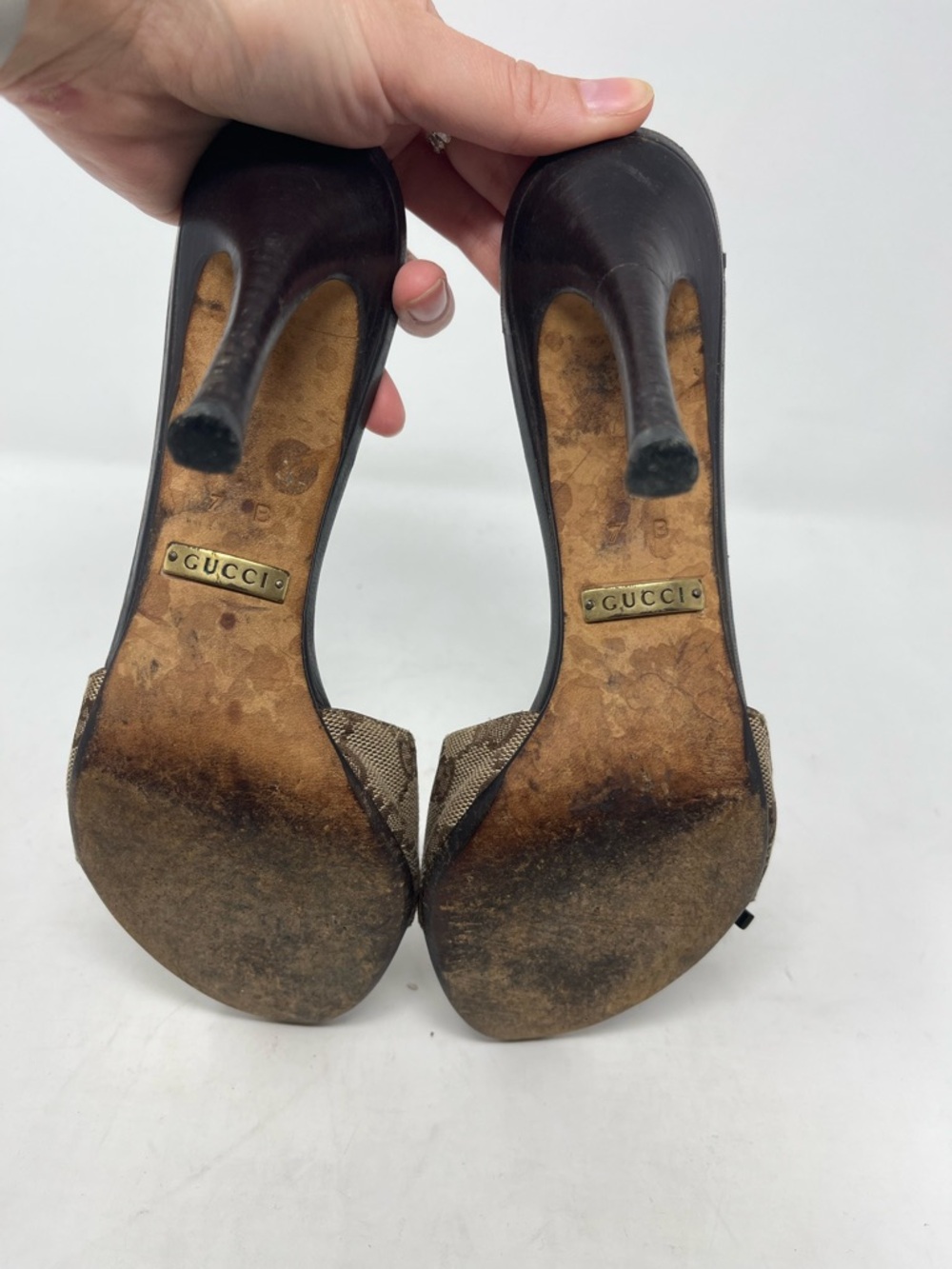 Vintage Gucci GG Monogram Canvas Knot Heel Mule Sandals Tom Ford Era size 7B - Picture 7 of 8